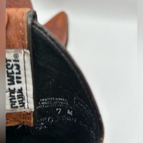 Vintage CODE WEST Tan Leather Cowboy Boots Midi Western BOHO Women’s SZ 7 - Picture 9 of 10